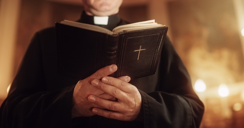 JOI fantasy priest holding a bible before Katrina seduces him